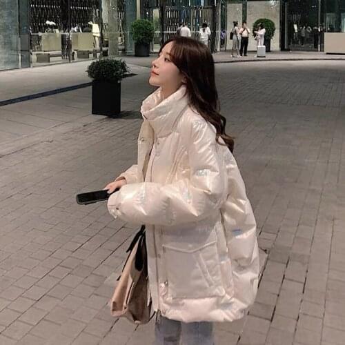 Fashion stand-up collar shiny down jacket women 2020 winter new loose thick solid color jacket