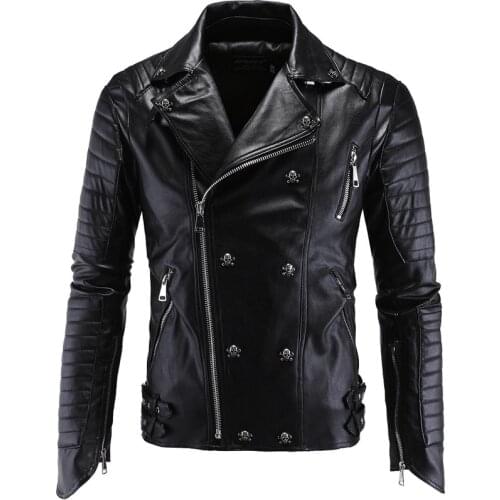 Punk Mens Leather Motorcycle Slim Leather Jacket Chaqueta De Cuero Para Hombre Mens Leather Jacket Men Clothes 2020