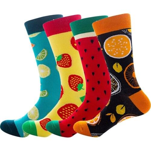 Cute Funny Fruit Animals Geometric Pattern Socks for Women Cherry Orange Jellyfish Stripe Patterned Casual Cotton Crew Socks