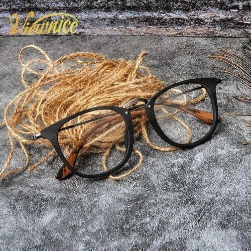 Viewnice new Retro Mens Eyeglasses Wooden Acetate Frames Square Glasses solid Women Myopia Eyewear Anti-blue light Glasses Clear