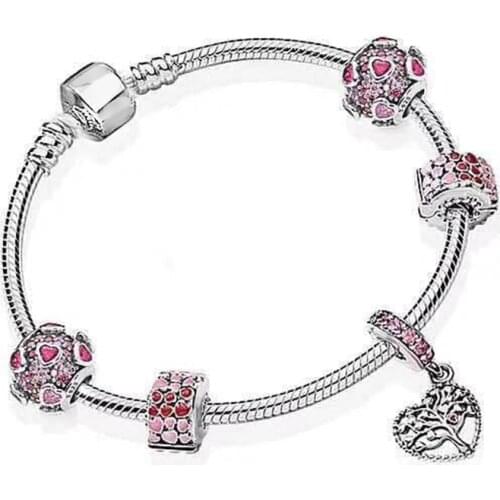 NEW New 100% 925 Sterling Silver Simple Bracelet For Women Valentines Day Heart Chain Charms Bead Fashion Jewelry Original