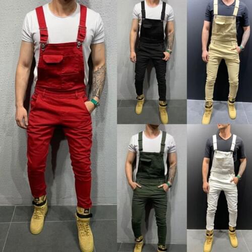 Color: Black White Green Red Khaki 2020 New Denim Bib Korean Slim Mens Trousers Mens Pants Size S-XXXL