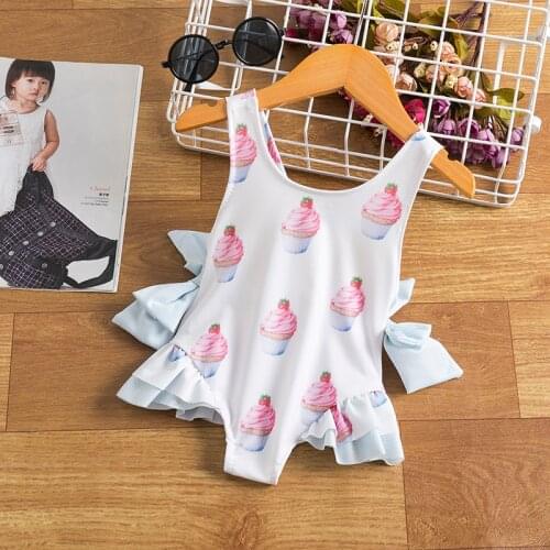 1-5 Years Kids Girls Swimmng Clothes Cupcake Printed One-Piece Swimwear Summer Beach Bathing Suit Cute Baby Bikini For Girls