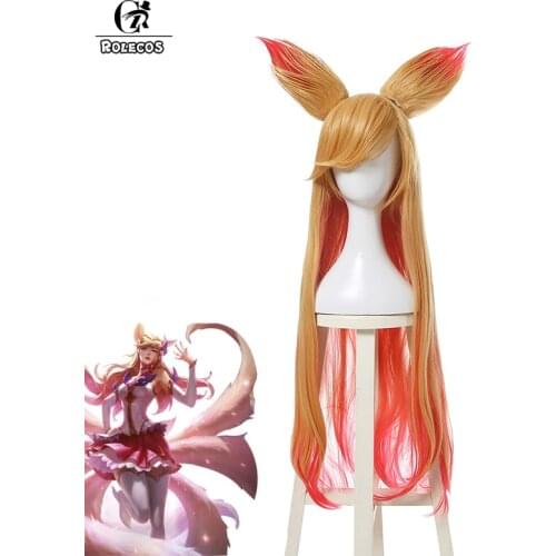 ROLECOS Game LOL Cosplay Hair Star Guardian Ahri Cosplay Pajamas Guardian 90cm Long Heat Resistant Synthetic Hair Cosplay Hair