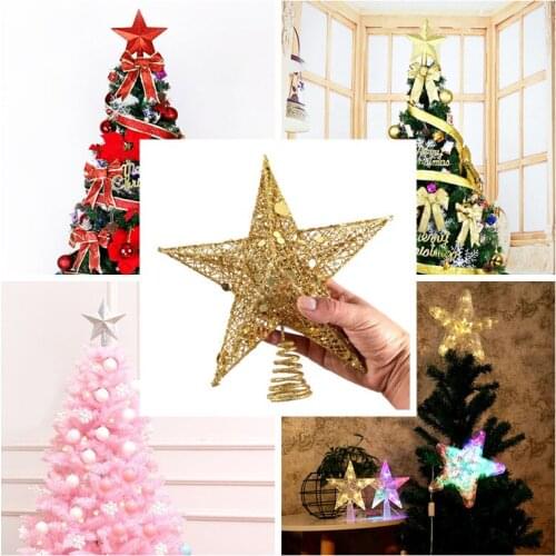 Christmas Tree Top Star Merry Christmas Decorations for Home Shiny Gold Powder Five-pointed Star New Year Gift Navidad Ornament