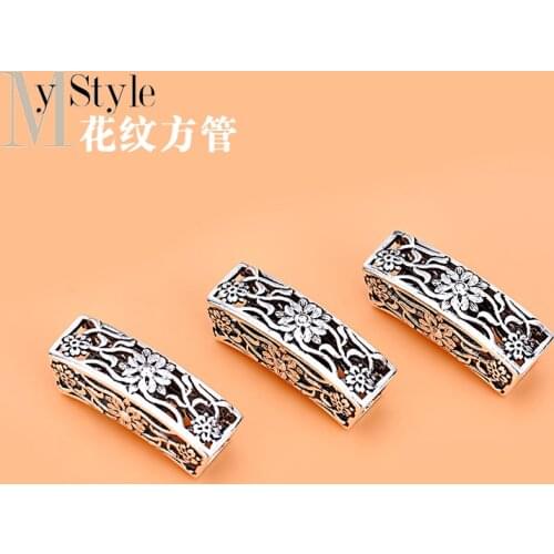 S925 Sterling Silver elbow fittings pattern hollow square curved pipe hand DIY Jewelry BEADED material accessories