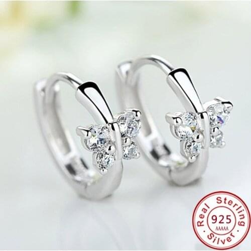 Luxury 925 Sterling Silver Classic Butterfly Austrian Crystal Stone Earrings Bridal Wedding Ceremony Propose Jewellery