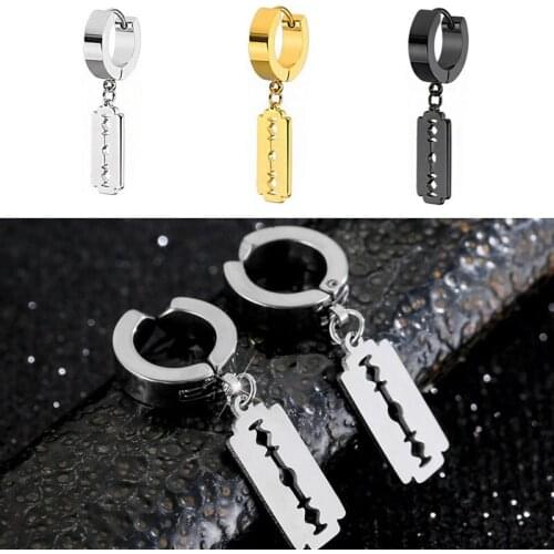 Punk Razor Blade Pendant Hoops Earrings for Men Women Hip Hop Gothic Dangle Drop Earrings for Teens Male Rock Grung Kpop Jewelry