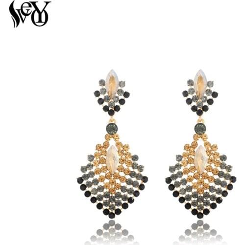 VEYO Fashion Jewelry Champagne Color Full Rhinestone Drop Crystal Earrings for Women Brinco Leaf shape New Style 2018