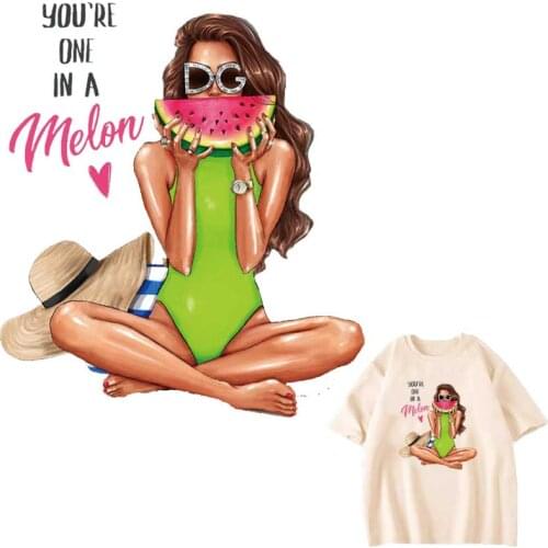 Cute Girl Watermelon Patches On Clothes Washable T-Shirts Heat Transfer Thermal Stickers Trendy Iron-On Transfers For Clothing