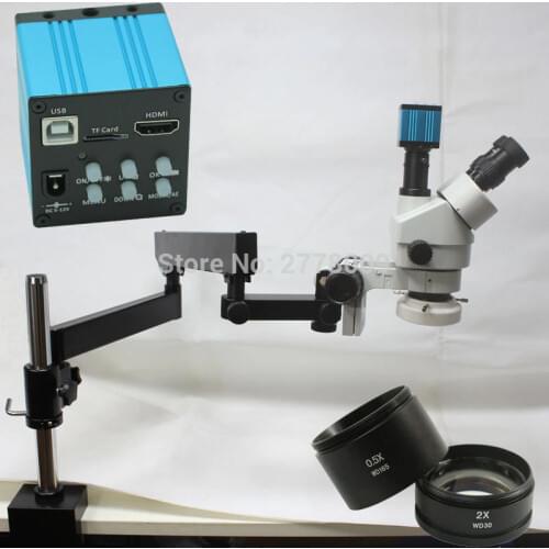 3.5X-90X Trinocular Articulating Arm Pillar Clamp Zoom Stereo Microscope+16MP 1080P HDMI USB Industrial Camera+144 LED Light