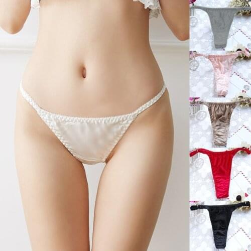 Sexy Silk Briefs Women Thongs T-Back Luxury Satin Underwear Briefs Summer Low Waist Elastic G-string Female Panties Lingerie
