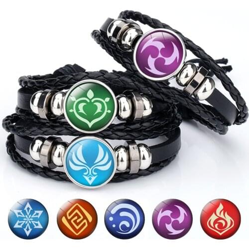 Genshin Impact Game Cosplay Prop Eye of God Water Wind Thunder Fire Rock Ice Element Leather Bracelet Jewelry Accessories