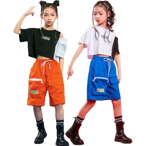 Lolanta Girls Crop Top T-Shirt Cargo Shorts Hip Hop Clothing Summer Streetwear Jazz Modern Dance Costume Kids Tracksuit