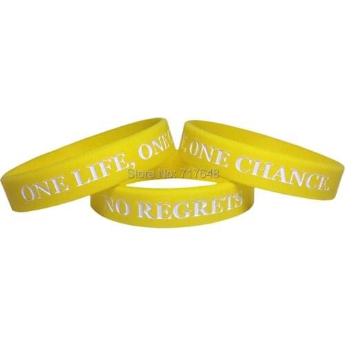 100pcs Inspirational Quote yellow orange ONE Life, ONE Chance NO Regrets wristband silicone bracelets free shipping by ePacket A