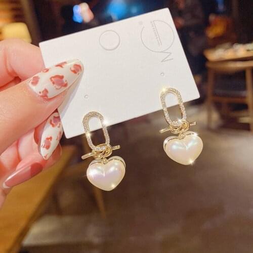 YAOLOGE 2021 For Women Heart Pearl Drop Earrings Gold Color Vintage Alloy Ear Accessories Gift Fashion Party Jewelry Brincos