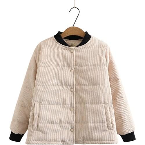 4XL Plus Size Womens Cotton Coat Corduroy Coat Female Winter Jackets V-neck Long Sleeve Cotton Padded Keep Warm Outwear W137