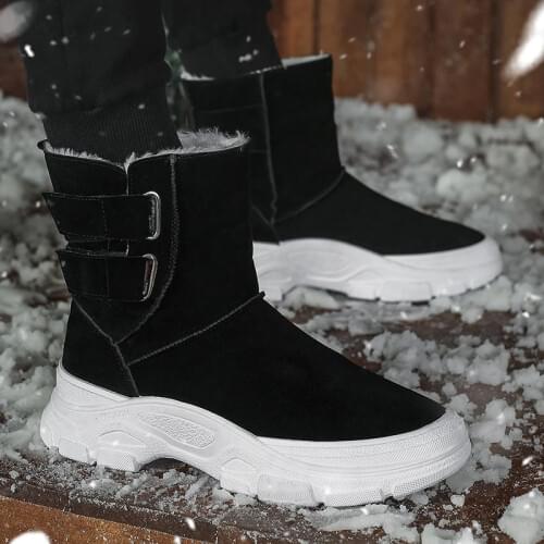 ZEEKSON Winter Snow Boots Mens Outdoor Fur One High-top Cotton Shoes Warm Sleeve Mens Shoes Tide Winter Casual Mens Boots