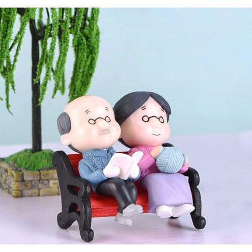3Pc/set Cute Figures Chair Book Grandma Grandpa Old Couple DIY Mini Fairy Garden Ornament Doll Couple Gift Figurines Miniature