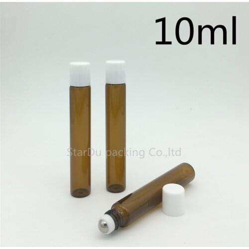 500pcs 10ml amber roll on roller bottles with white cap , essential oils roll-on refillable perfume bottle deodorant containers