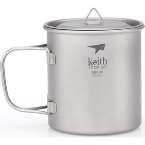 550ml Titanium Mug Fold Water Cup Anti-corrosion Bacteriostatic Drinkware Portable Outdoor Camping Hiking Travel Cup Ti3206