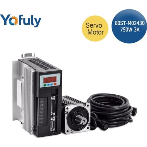 80ST-M02430 220V 750W AC Servo Motor Kit3 000RPM 2.4 N.M. 0.75KW Servo Motor + Driver Servo System With 3M Cable