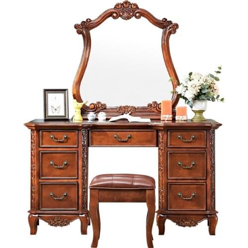 American Solid Wood Dressing Table with Mirror Dressing Table Combination European Princess Bedroom Dressing Table