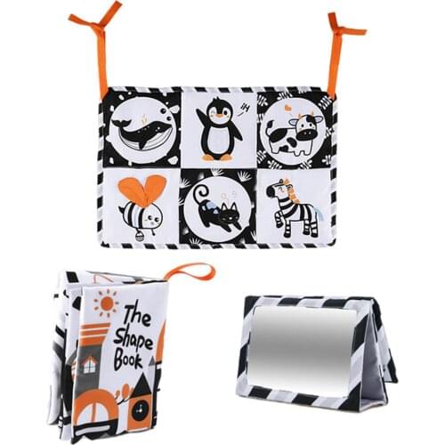 Baby Black And White Vision Cloth Book With Haha Mirror Animal Fruit Enlightenment Early Education Three-dimensional Cloth Book