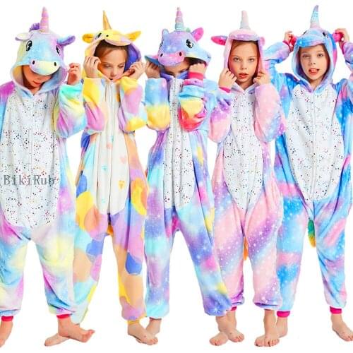 Children Flannel Animal Pajamas Sets Winter Kids Pyjamas Cute Unicorn Stitch Cartoon Pajamas For Boys Girls Sleepwear Onesies