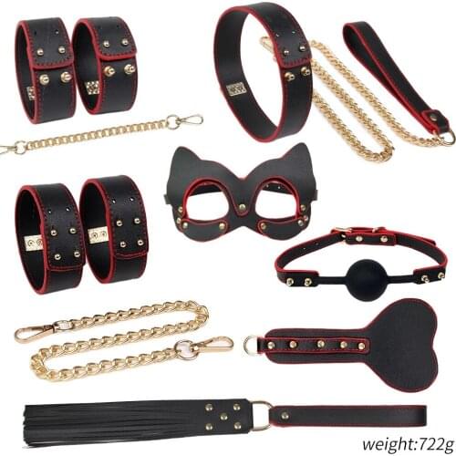 Exotic Sex Products For Adults Games Leather Bondage BDSM Kits Handcuffs Sex Toys Whip Gag Eye Mask Women Sex Accessories