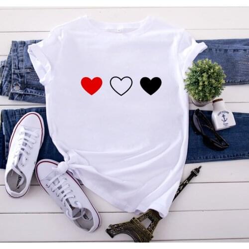 Summer Womens T-shirt Heart Print T-shirt Ladies Fashion Shirt Short Sleeve T-shirt Casual Harajuku Graphic T-shirt Top Female