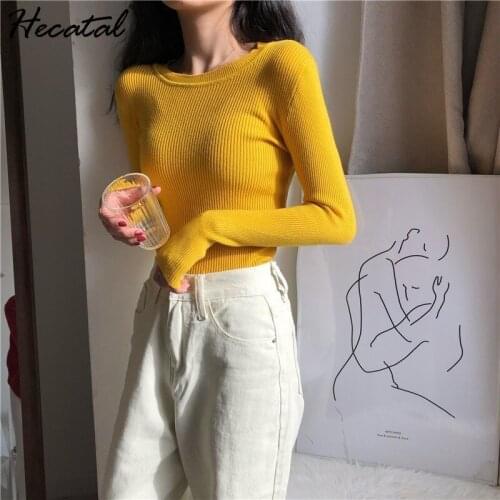 Heeatal O-Neck Pullover Sweater Woman Long Sleeve Crop Top Woman Sweaters Knitted Slim Winter Clothes Women Sweater Jersey Mujer