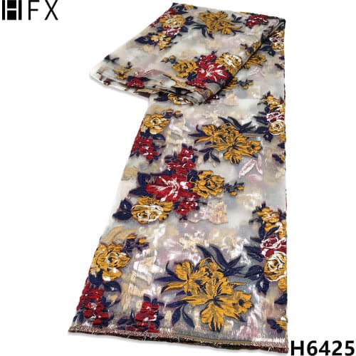 HFX Latest African Brocade Lace 2021 Fabrics Jacquard Lace Fabric 5 Yards High Quality Nigerian Lace Material For DressF5129