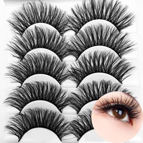 ICYCHEER Mixed 3D Mink Hair False Eyelashes Full Strips Thick Cross Long Lashes Wispy Fluffy Eye Makeup 5Pairs makeup lashes