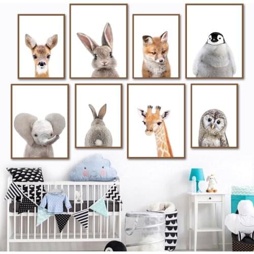 Rabbit Elephant Owl Fox Deer Penguin Giraffe Nordic Posters And Prints Wall Art Canvas Painting Wall Pictures Child Room Decor