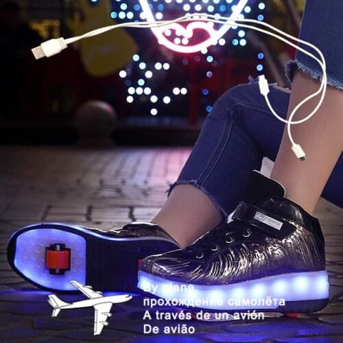 New One wheels USB Charging Fashion Girls Boys LED Light Roller Skate Shoes For Children Kids Sneakers With Wheels Two wheels