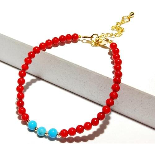 Lily Jewelry Red Coral Turquoises Bracelet Luck Bracelet 16-21cm Helps Negativity Protection Gift for Women Dropshipping