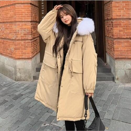 Fashion Female Jackets Winter Women Warm Coats Hooded Fur Collar Cotton Padded Clothes Outerwear Snow Wear Long Parka