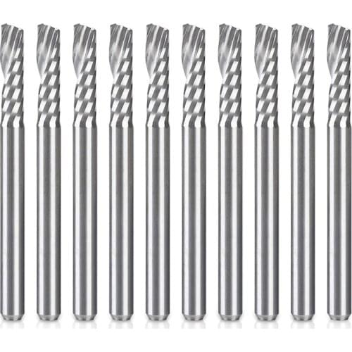 10 Pack CNC Router Bits 1/8 inch Shank Spiral Upcut Router Bit Single Flute End Mill Set Milling Cutter Tungsten Steel Engraving