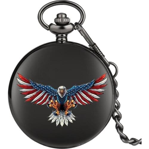 New Arrivals United States Theme Quartz Pocket Watch Classic American Flag Eagle Pendant Necklace Watches for Men Women Dropship