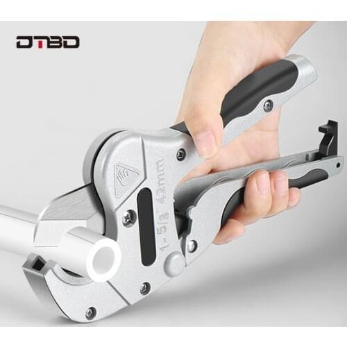 DTBD 42mm PVC Pipe Cutter Aluminum Alloy Body Ratchet Scissors Water Tube Cutter PVC/PU/PP/PE Hose Cutting Knife Hand Tools