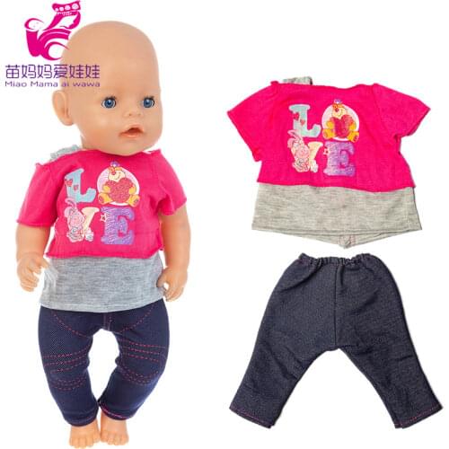 43 Cm Baby Doll Clothes Rose Red Strapless Top Shirt Denim Pants 18 Inch Girl Doll Fashion Tee-shirt Jeans Tights