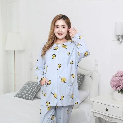 Autumn Madam Large Size Pajamas Maternity Cotton Clothes Mother 2XL-6XL Home Breastfeeding Set