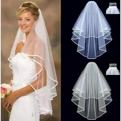 Latest Looking of New Arrival Short Tulle Wedding Veils Two Layer Comb White Ivory Bridal Veil