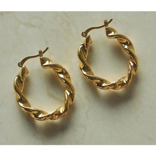 Attractive Tarnish Free Accessory Stainless Steel Bulky Solid Hoop Earring 18K Gold Screwed Statement for Lady 's First Choice