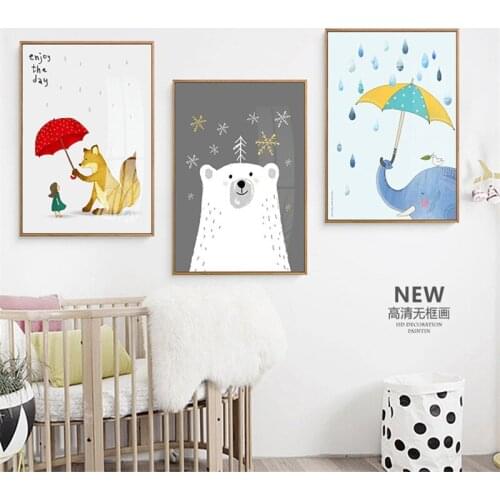 Simple Cartoon Cute Animal Childrens Bedroom Kids Bedroom Kindergarten Canvas Painting Decorative Poster Wall Picture Print
