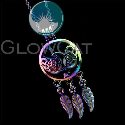 R-C760 Rainbow Dreamcatcher Angel Wings Moon Beads Cage Pendant Perfume Diffuser Aromatherapy Stone Pearl Cage Locket Necklace