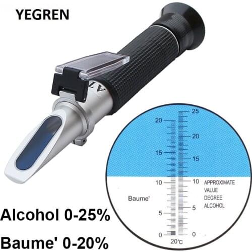 Wine 0-25% Alcohol Refractometer Baume' Alcohol Concentration Tester ATC Alcohol Content Meter for Grape Wine Brewing