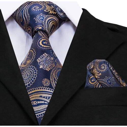 Luxury Blue Paisley Silk Necktie Ties for Men 160cm Long 9cm Wide Large Neck Tie Cufflinks Pocket Square Set Mens Ties GP-010