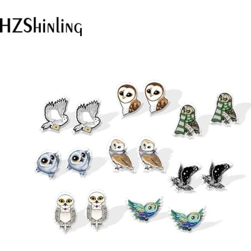 2021 New Lovely Owl Stud Earring Bird Acrylic Earrings Epoxy Resin Handmade Jewelry Fashion Gift